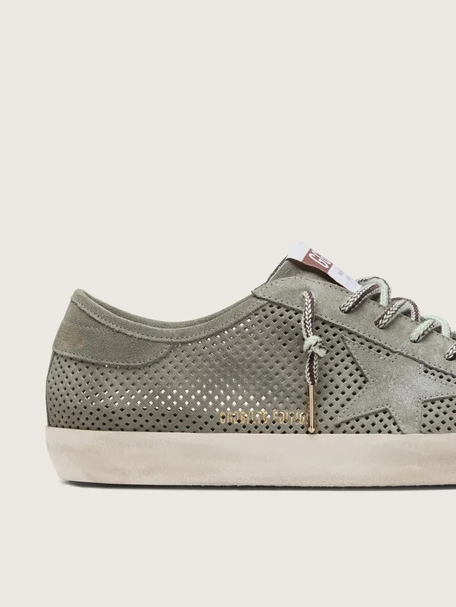 Męskie buty Super-Star LTD z zielonego perforowanego zamszu z dopasowaną zamszową gwiazdą