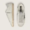 Męskie buty Super-Star z białej skóry z czarną gwiazdą z nubuku i srebrną metaliczną skórzaną wstawką na pięcie