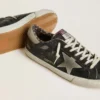 Męskie buty Super-Star z czarnej skóry z szarą zamszową gwiazdą i naszywką na pięcie