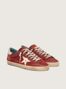 Męskie buty Super-Star z czerwonego zamszu z kremową skórzaną gwiazdą