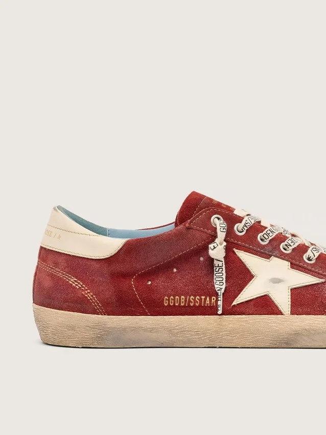 Męskie buty Super-Star z czerwonego zamszu z kremową skórzaną gwiazdą