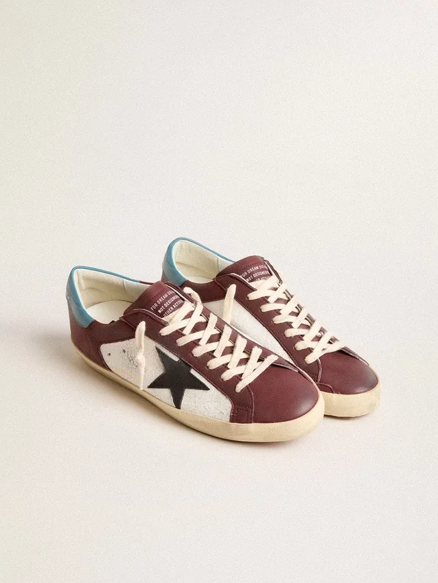 Męskie buty Super-Star z krakelowanej skóry z brązową gwiazdą i turkusową wstawką na pięcie