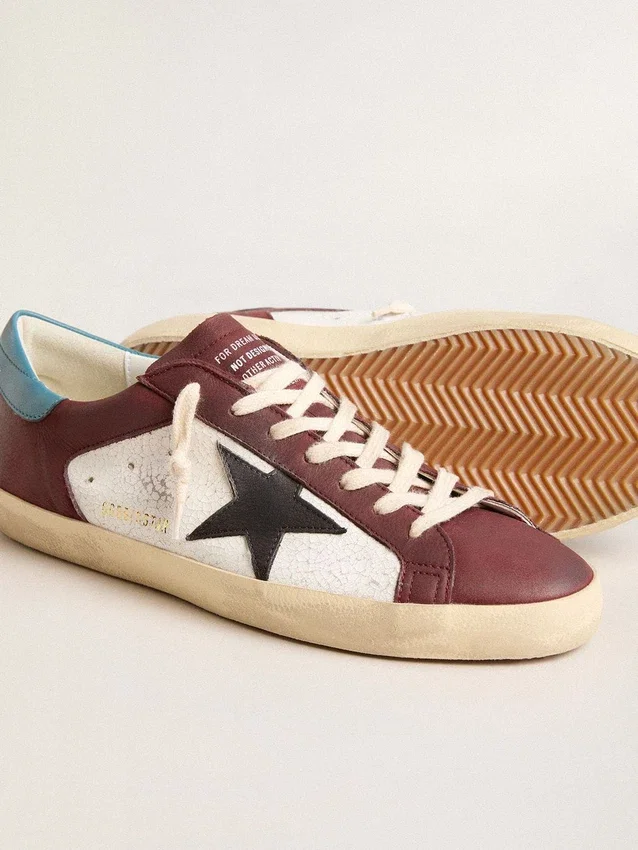 Męskie buty Super-Star z krakelowanej skóry z brązową gwiazdą i turkusową wstawką na pięcie