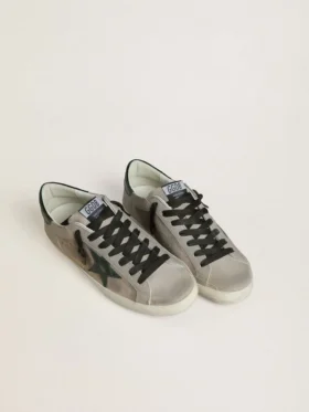 Męskie buty Super-Star z nappy i zamszu z zieloną gwiazdą z skóry z nadrukiem imitującym skórę krokodyla