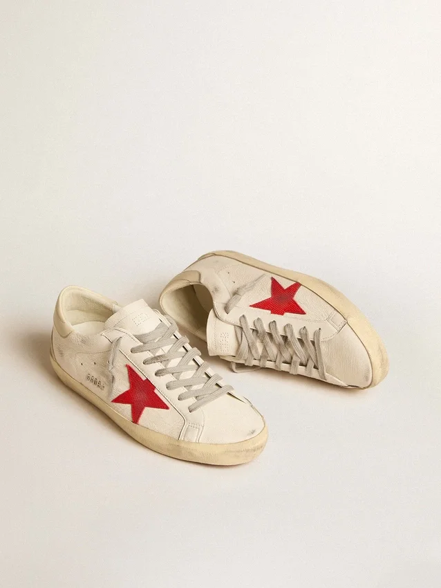 Męskie buty Super-Star z nappy z czerwoną gwiazdą i kremową skórzaną wstawką na pięcie