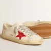 Męskie buty Super-Star z nappy z czerwoną gwiazdą i kremową skórzaną wstawką na pięcie