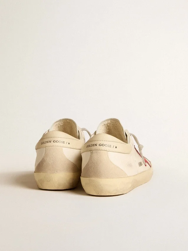 Męskie buty Super-Star z nappy z czerwoną gwiazdą i kremową skórzaną wstawką na pięcie