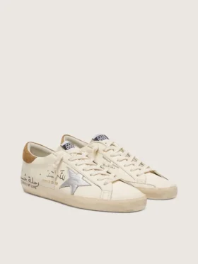 Męskie buty Super-Star z nappy z metaliczną srebrną gwiazdą i napisami na całej powierzchni