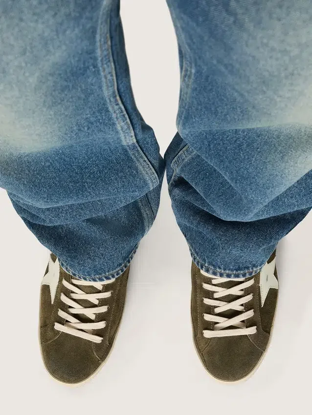Męskie buty Super-Star z oliwkowo-zielonego zamszu z białą skórzaną gwiazdą