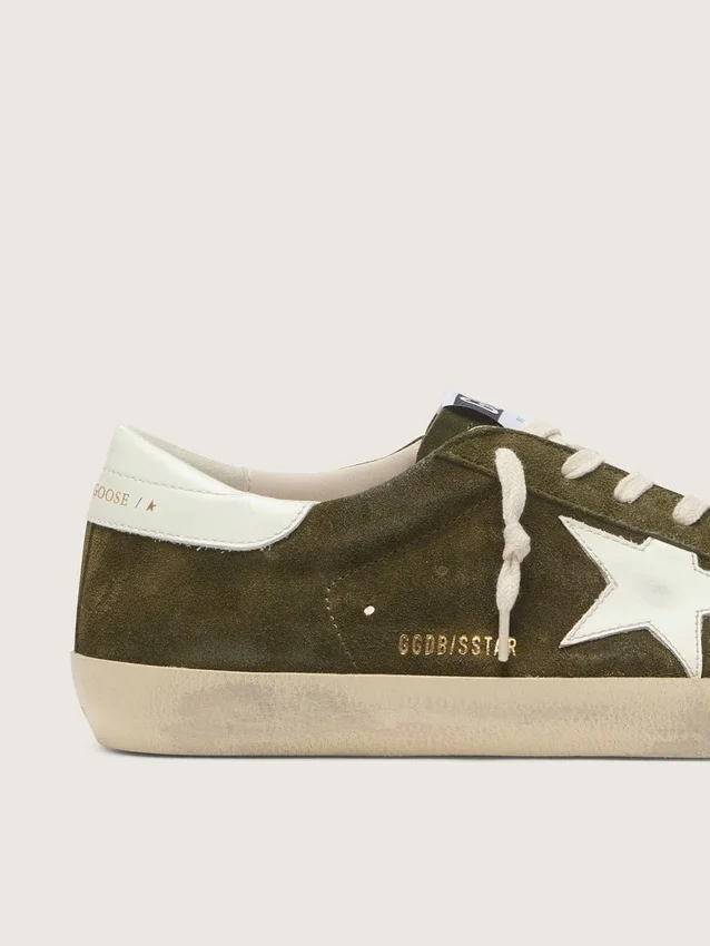 Męskie buty Super-Star z oliwkowo-zielonego zamszu z białą skórzaną gwiazdą