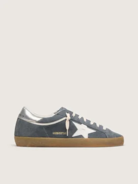 Męskie buty Super-Star z szarego zamszu z białą skórzaną gwiazdą i srebrną skórzaną wstawką na pięcie