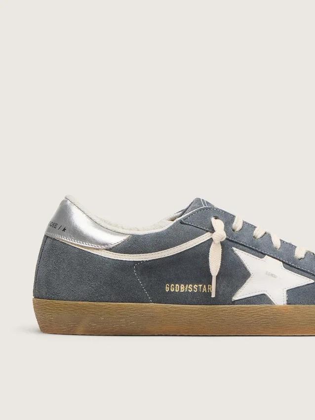 Męskie buty Super-Star z szarego zamszu z białą skórzaną gwiazdą i srebrną skórzaną wstawką na pięcie