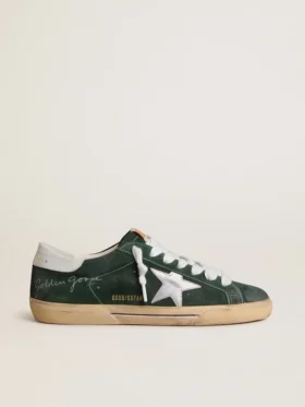 Męskie buty Super-Star z zielonego zamszu ze srebrną metaliczną gwiazdą ze skóry i skórzaną wstawką na pięcie