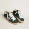 Męskie buty Super-Star z zielonego zamszu ze srebrną metaliczną gwiazdą ze skóry i skórzaną wstawką na pięcie