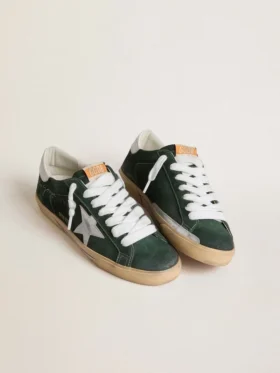 Męskie buty Super-Star z zielonego zamszu ze srebrną metaliczną gwiazdą ze skóry i skórzaną wstawką na pięcie