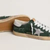 Męskie buty Super-Star z zielonego zamszu ze srebrną metaliczną gwiazdą ze skóry i skórzaną wstawką na pięcie