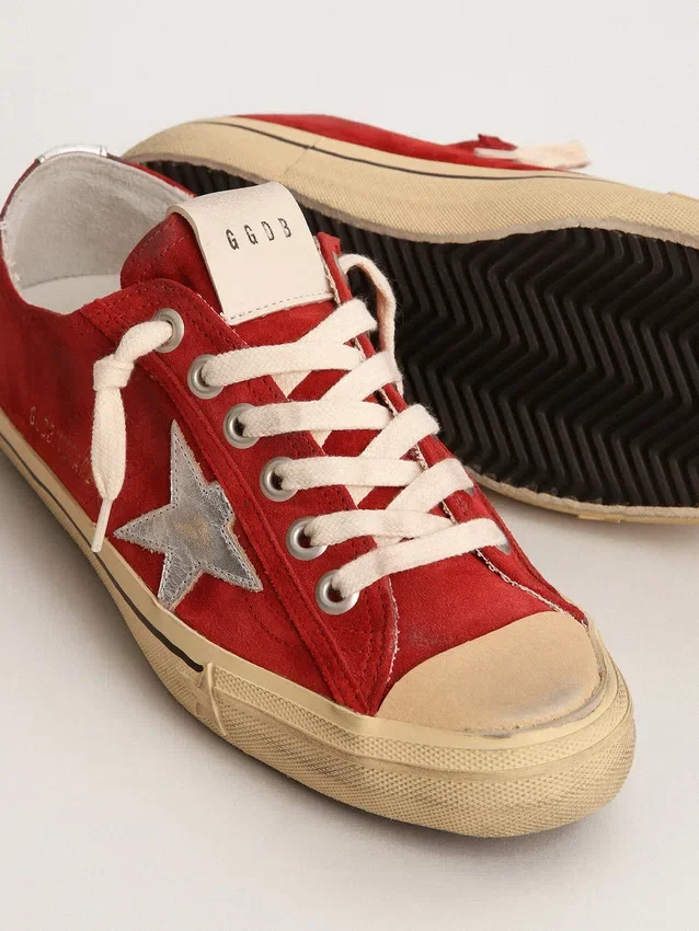 Męskie buty V-Star z ciemnoczerwonego zamszu ze srebrną gwiazdą i naszywką na pięcie