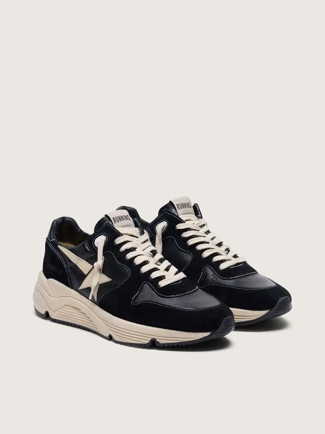 Męskie buty z Running Sole z czarnej skóry nappa i zamszu z białą gwiazdą