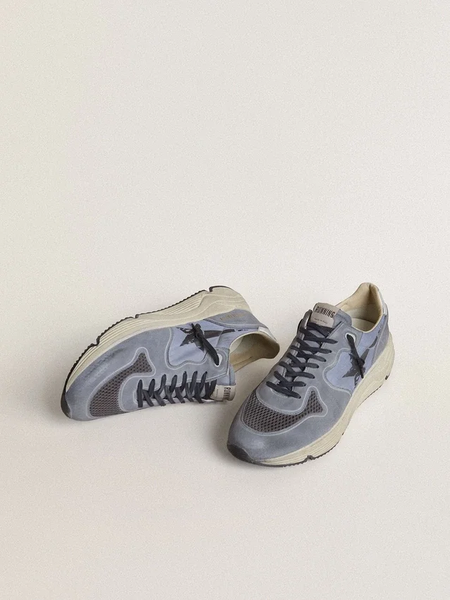 Męskie buty z Running Sole z jasnoniebieskiego nylonu i nubuku z czarną gwiazdą