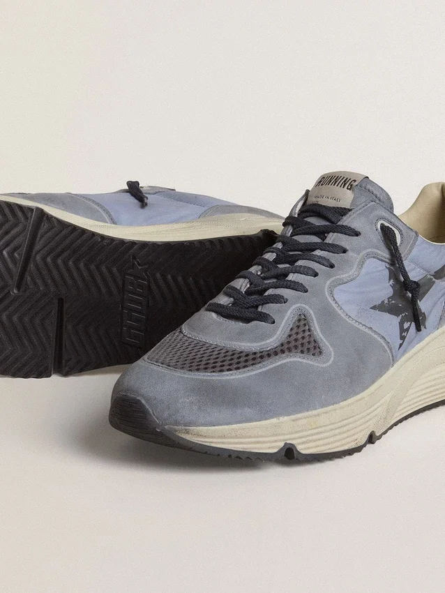 Męskie buty z Running Sole z jasnoniebieskiego nylonu i nubuku z czarną gwiazdą