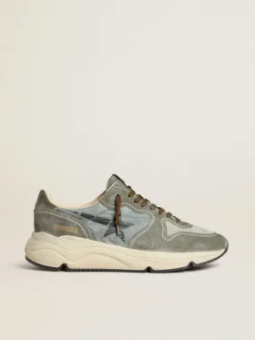 Męskie buty z Running Sole z jasnoniebieskiego nylonu z czarną gwiazdą i zieloną skórzaną wstawką na pięcie