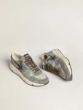 Męskie buty z Running Sole z jasnoniebieskiego nylonu z czarną gwiazdą i zieloną skórzaną wstawką na pięcie