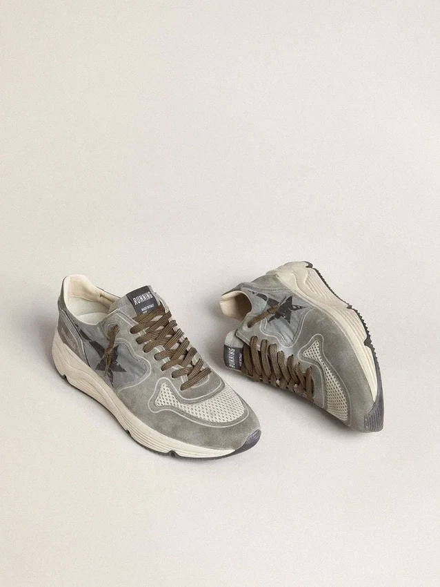Męskie buty z Running Sole z jasnoniebieskiego nylonu z czarną gwiazdą i zieloną skórzaną wstawką na pięcie