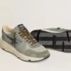 Męskie buty z Running Sole z jasnoniebieskiego nylonu z czarną gwiazdą i zieloną skórzaną wstawką na pięcie