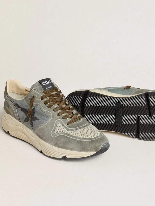 Męskie buty z Running Sole z jasnoniebieskiego nylonu z czarną gwiazdą i zieloną skórzaną wstawką na pięcie