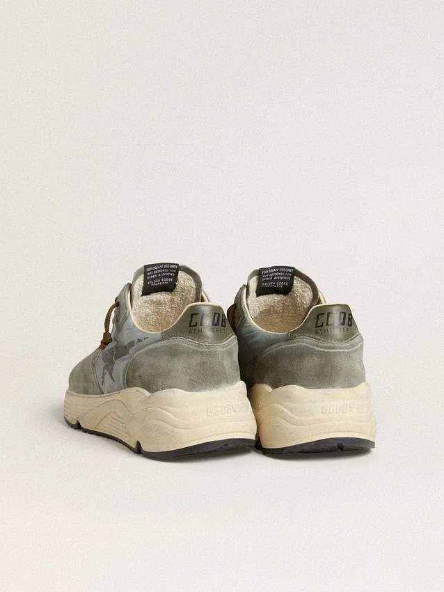 Męskie buty z Running Sole z jasnoniebieskiego nylonu z czarną gwiazdą i zieloną skórzaną wstawką na pięcie
