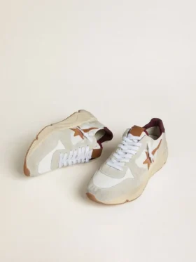Męskie buty z Running Sole z nylonu i zamszu z brązową skórzaną gwiazdką i bordową skórzaną wstawką na pięcie