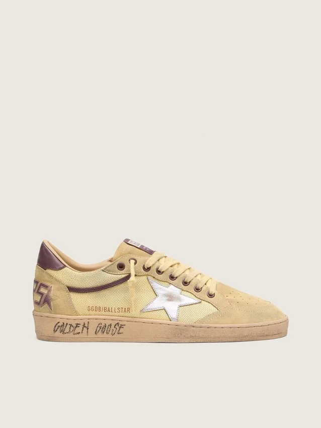 Męskie sneakersy Ball Star z żółtego zamszu ze srebrną gwiazdą i żółtymi wstawkami z siateczki