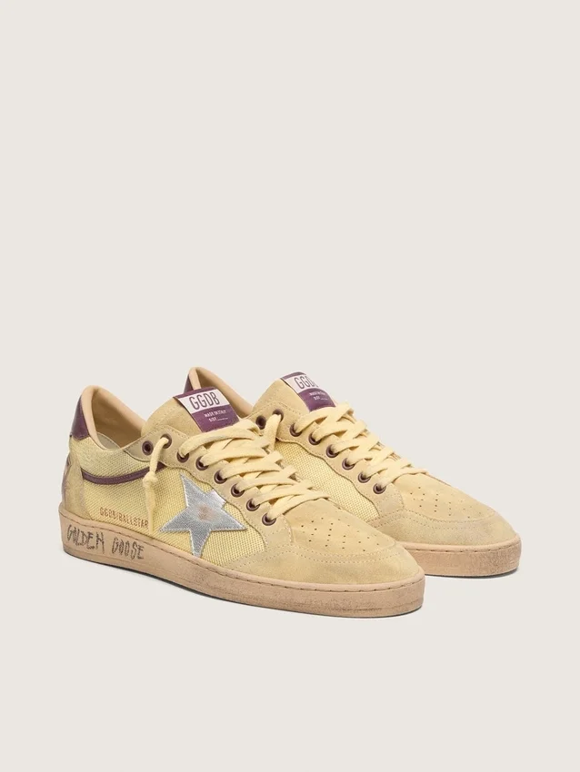 Męskie sneakersy Ball Star z żółtego zamszu ze srebrną gwiazdą i żółtymi wstawkami z siateczki