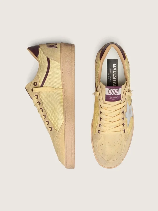 Męskie sneakersy Ball Star z żółtego zamszu ze srebrną gwiazdą i żółtymi wstawkami z siateczki