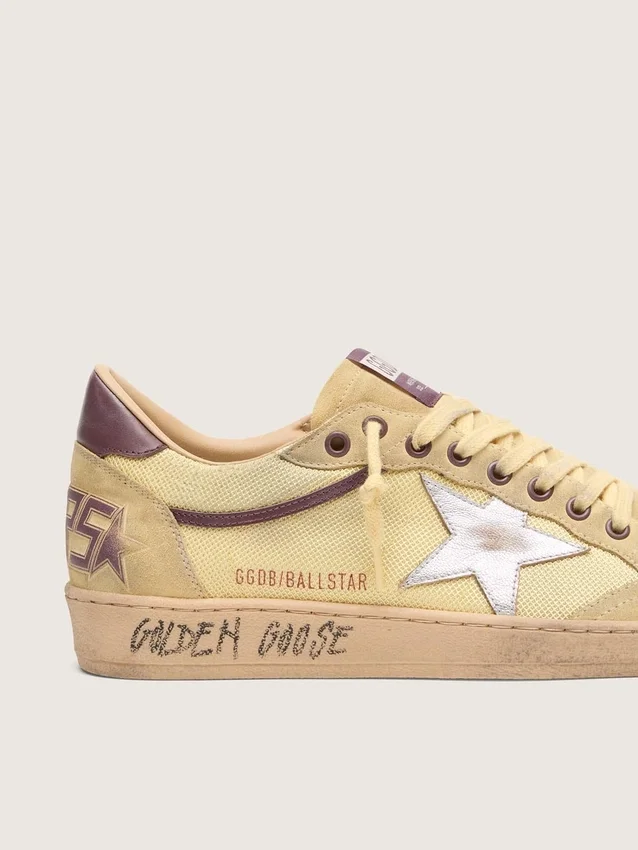 Męskie sneakersy Ball Star z żółtego zamszu ze srebrną gwiazdą i żółtymi wstawkami z siateczki
