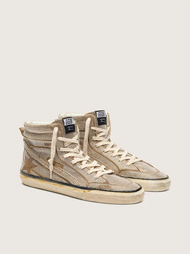 Męskie sneakersy LAB typu Slide z zamszu w kolorze tytoniowym z kryształkami i gwiazdką z zamszu w kolorze tytoniowym