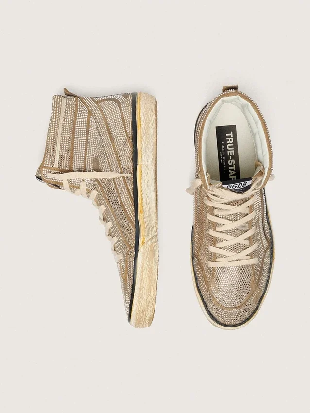 Męskie sneakersy LAB typu Slide z zamszu w kolorze tytoniowym z kryształkami i gwiazdką z zamszu w kolorze tytoniowym