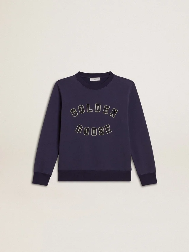 Niebiesko-fioletowa bluza z napisem „golden goose” z przodu