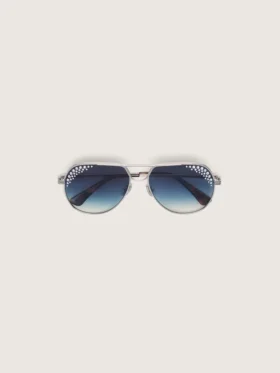 Okulary przeciwsłoneczne typu aviator marki Carter z niebieskimi soczewkami i kryształkami