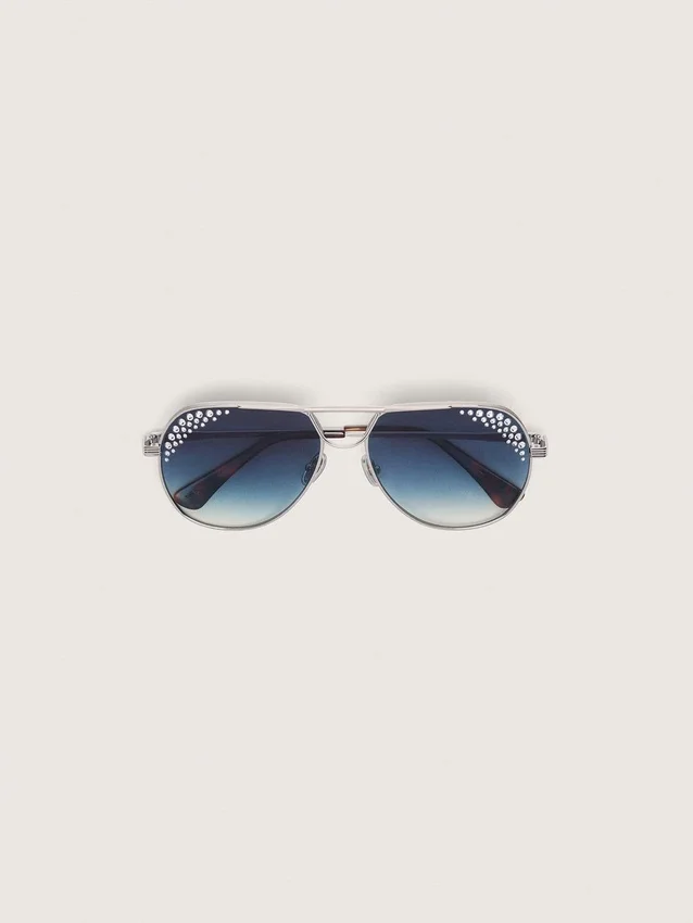 Okulary przeciwsłoneczne typu aviator marki Carter z niebieskimi soczewkami i kryształkami