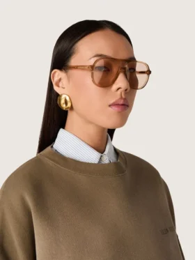 Okulary przeciwsłoneczne w stylu aviator z oprawką i soczewkami w kolorze miodowym