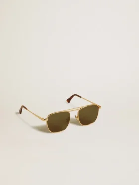 Okulary przeciwsłoneczne w stylu aviator z złotą oprawką i zielonymi soczewkami