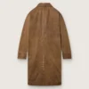 Płaszcz typu trench unisex z brązowego, woskowanego twillu z skórzanymi detalami
