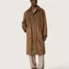 Płaszcz typu trench unisex z brązowego, woskowanego twillu z skórzanymi detalami