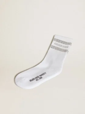 Skarpety unisex z białej bawełny z ozdobnymi kryształkami