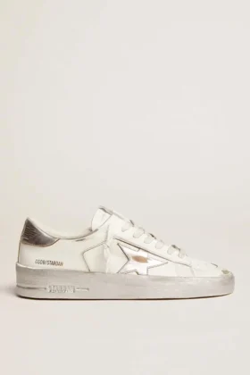 Sneakersy Stardan z gwiazdą ze srebrnej skóry metalicznej i zakładką na pięcie