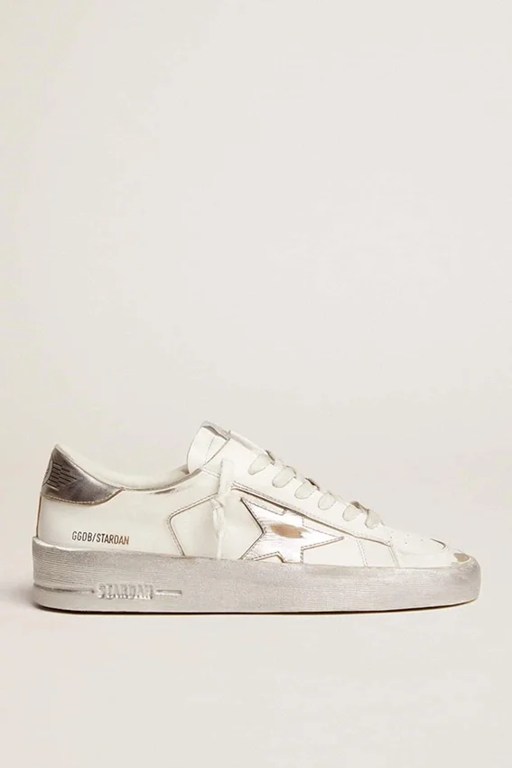 Sneakersy Stardan z gwiazdą ze srebrnej skóry metalicznej i zakładką na pięcie