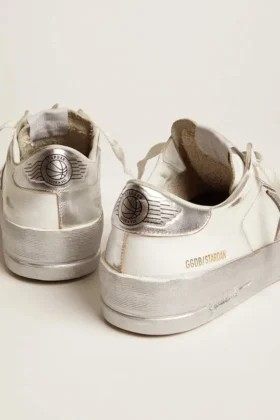 Sneakersy Stardan z gwiazdą ze srebrnej skóry metalicznej i zakładką na pięcie