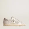 Sneakersy Super-Star z szaro-białej skóry z efektem brokatu i skórzaną gwiazdką