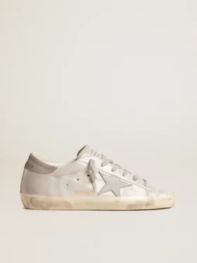 Sneakersy Super-Star z szaro-białej skóry z efektem brokatu i skórzaną gwiazdką